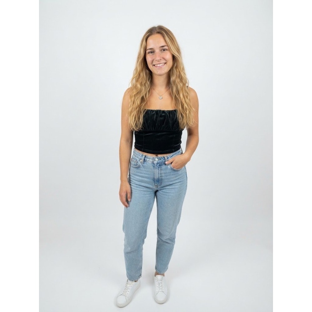 Urban Outfitters Cami Top Womens L Blue Excellent Corduroy Velvet Ruched Crop